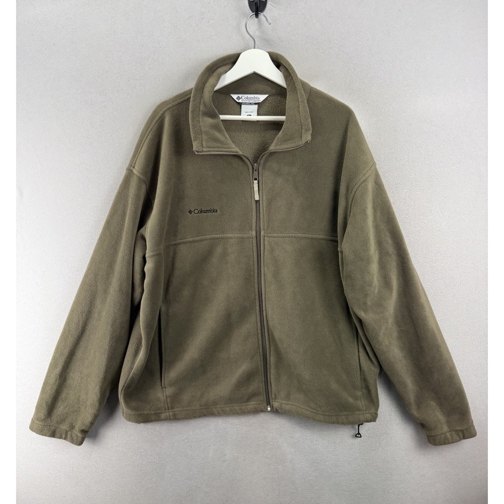 Columbia Mens XL Olive Green Fleece Jacket Full Zip Outdoor Hiking Logo Sweater